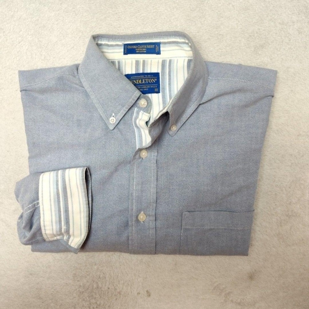 Pendleton Shirt Mens L Blue Oxford Button-Down Long Sleeve Pocket Contrast Trim